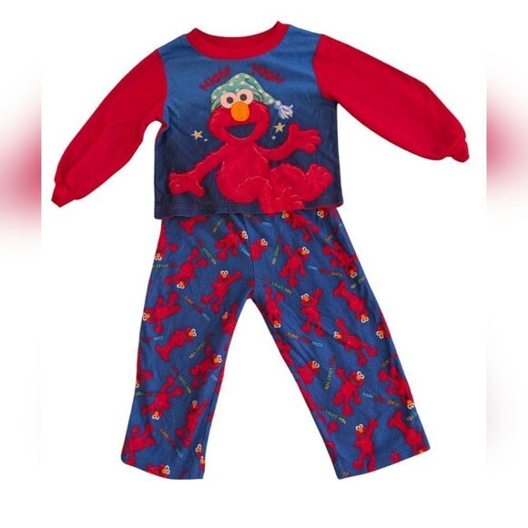 Sesame Street Elmo infant Y2K red & blue fleece pajama set size 24 months - Picture 1 of 5